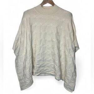 Cyrus Women L Cream Luxuriously Soft Pullover Cable Knit Mock Poncho‎ Sweater